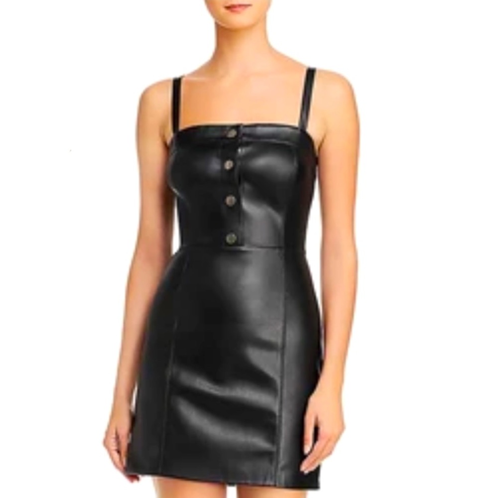 NWT BB DAKOTA black vegan leather snap front mini dress pleather biker dress